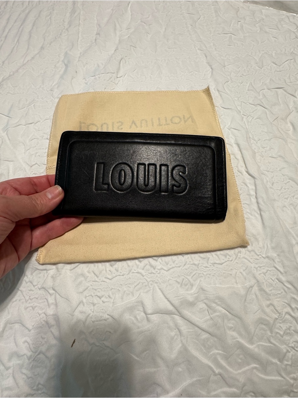 Louis Vuitton Black Embossed 'LOUIS' Leather Long Wallet